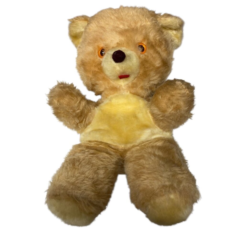 Vintage Musical Wind-Up Golden Beige & Creme Teddy Bear Stuffed Animal Plush Toy